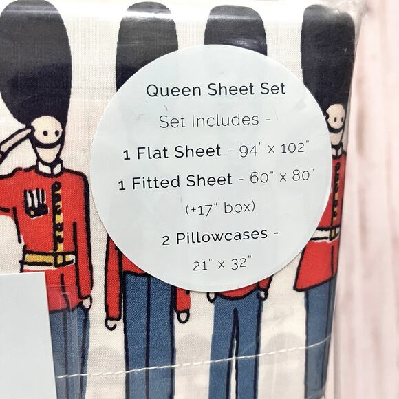 NEW Cath Kidston Queen Sheet Set 4pc London Guards Print 100% Cotton 200 Thread - Picture 3 of 10